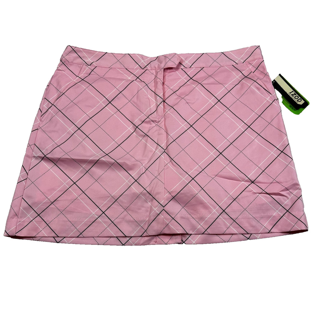 NWT IZOD PerformX Golf Skort Womens 12 Pink Plaid Stretch Performance